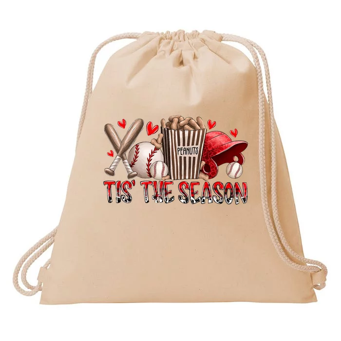 Tis The Season Baseball Game Day Sports Fan Baseball Lover Drawstring Bag