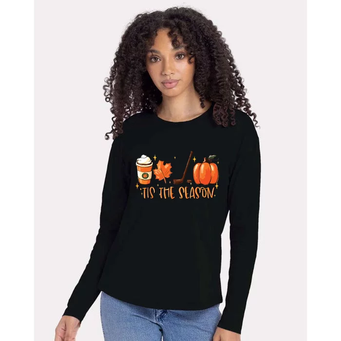 Tis The Season Hockey Latte Leaves Hello Pumpkin Halloween Womens Cotton Relaxed Long Sleeve T-Shirt