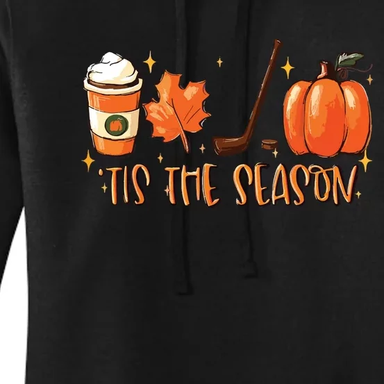 Tis The Season Hockey Latte Leaves Hello Pumpkin Halloween Women's Pullover Hoodie