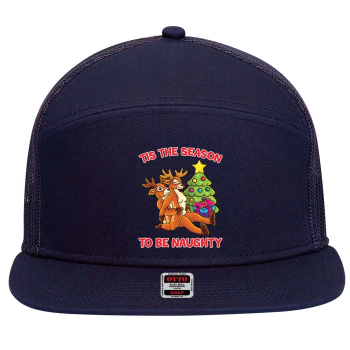 Tis The Season To Be Naughty Humping Reindeer Love Couple Meaningful Gift 7 Panel Mesh Trucker Snapback Hat