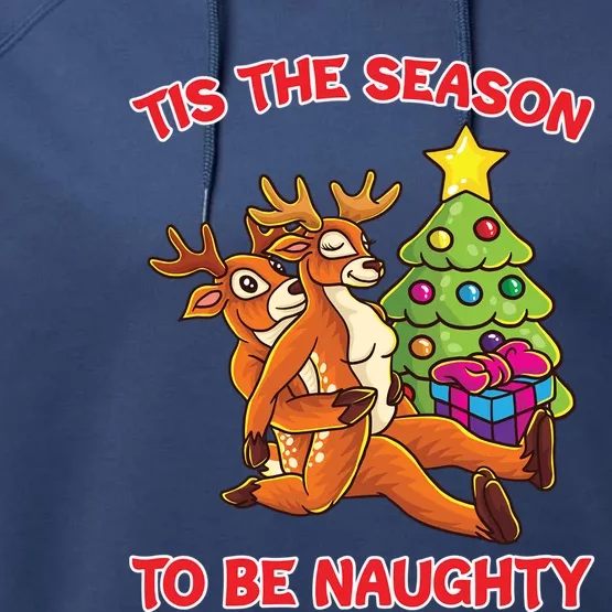 Tis The Season To Be Naughty Humping Reindeer Love Couple Meaningful Gift Performance Fleece Hoodie