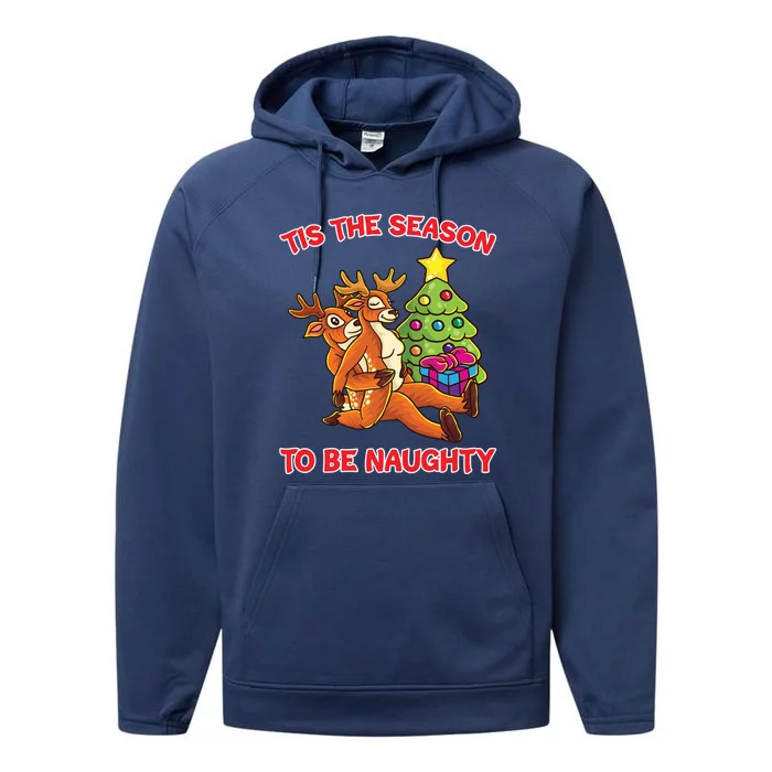 Tis The Season To Be Naughty Humping Reindeer Love Couple Meaningful Gift Performance Fleece Hoodie