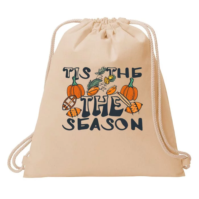 TIS THE SEASON FALL FOOTBALL THANKSGIVING PUMPKIN SPICE Drawstring Bag