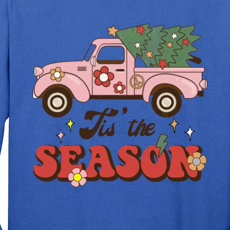 Tis The Season Groovy Vibes Truck Family Christmas Tree Xmas Cool Gift Tall Long Sleeve T-Shirt