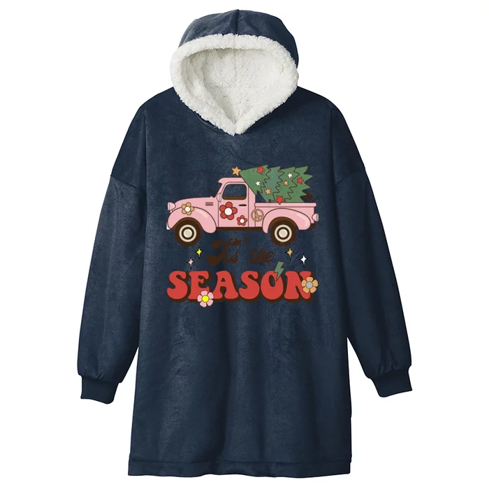 Tis The Season Groovy Vibes Truck Family Christmas Tree Xmas Cool Gift Hooded Wearable Blanket