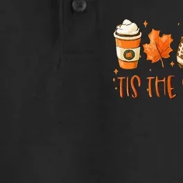 Tis The Season Pumpkin Leaf Latte Fall Thanksgiving Football Dry Zone Grid Performance Polo