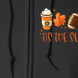 Tis The Season Pumpkin Leaf Latte Fall Thanksgiving Football Full Zip Hoodie