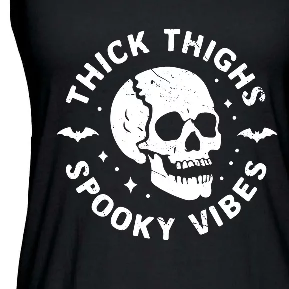 Thick Thighs Spooky Vibes Skull Funny Halloween Ladies Essential Flowy Tank