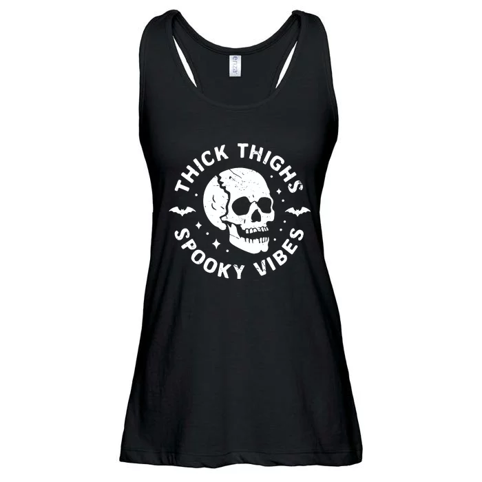 Thick Thighs Spooky Vibes Skull Funny Halloween Ladies Essential Flowy Tank