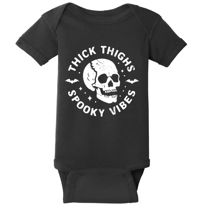 Thick Thighs Spooky Vibes Skull Funny Halloween Baby Bodysuit