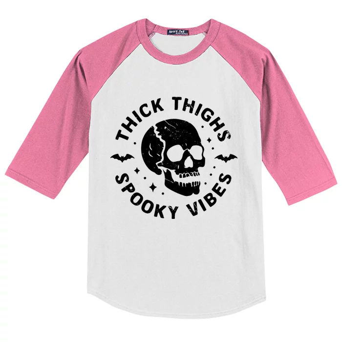 Thick Thighs Spooky Vibes Skull Funny Halloween Kids Colorblock Raglan Jersey