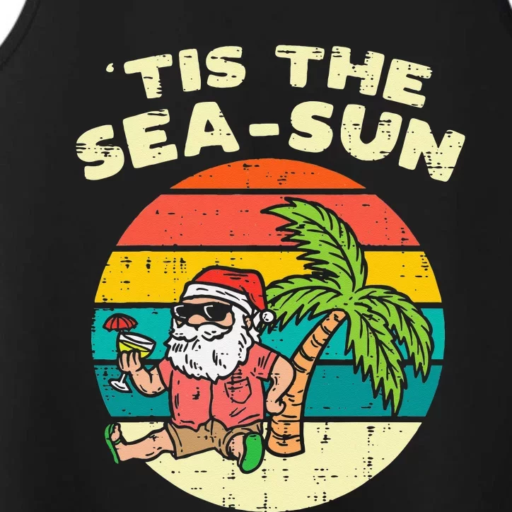 Tis The Sea Sun Santa Beach Summer Christmas In July Summer Performance Tank