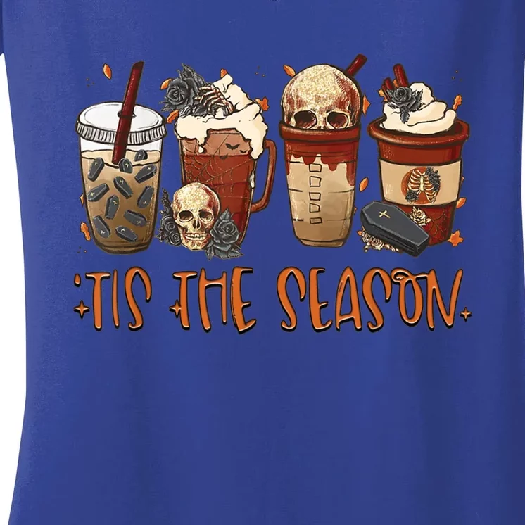 Tis The Season Horror Fall Coffee Autumn Halloween Costume Gift Women's V-Neck T-Shirt