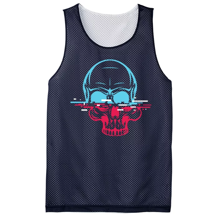 Two Tone Skull With Distortion Mesh Reversible Basketball Jersey Tank