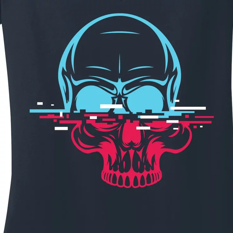 Two Tone Skull With Distortion Women's V-Neck T-Shirt