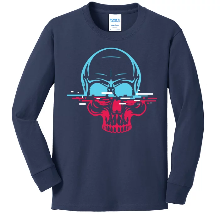 Two Tone Skull With Distortion Kids Long Sleeve Shirt