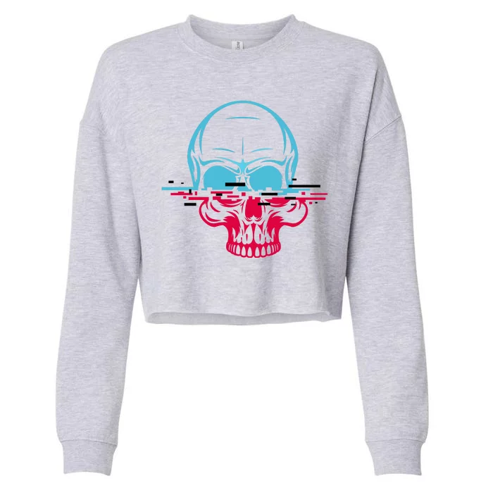 Two Tone Skull With Distortion Cropped Pullover Crew