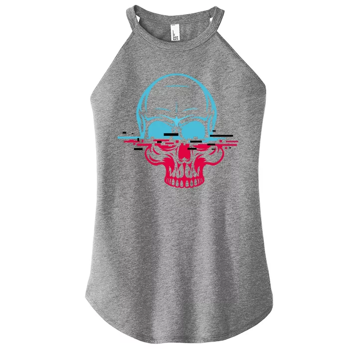 Two Tone Skull With Distortion Women’s Perfect Tri Rocker Tank