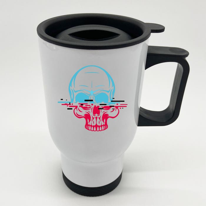 Two Tone Skull With Distortion Front & Back Stainless Steel Travel Mug