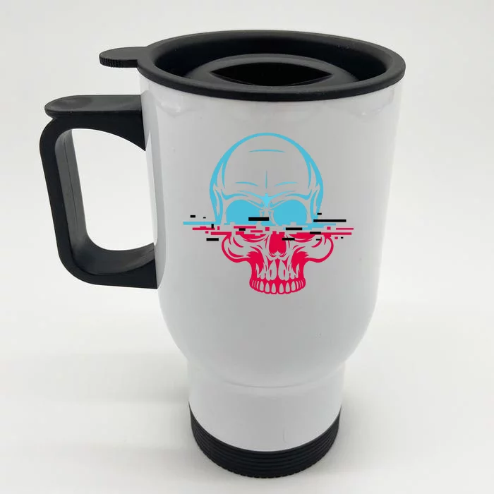 Two Tone Skull With Distortion Front & Back Stainless Steel Travel Mug