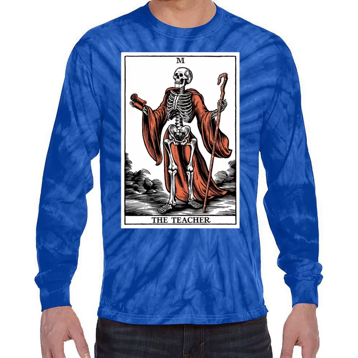 The Teacher Skeleton Tarot Card Gift Tie-Dye Long Sleeve Shirt