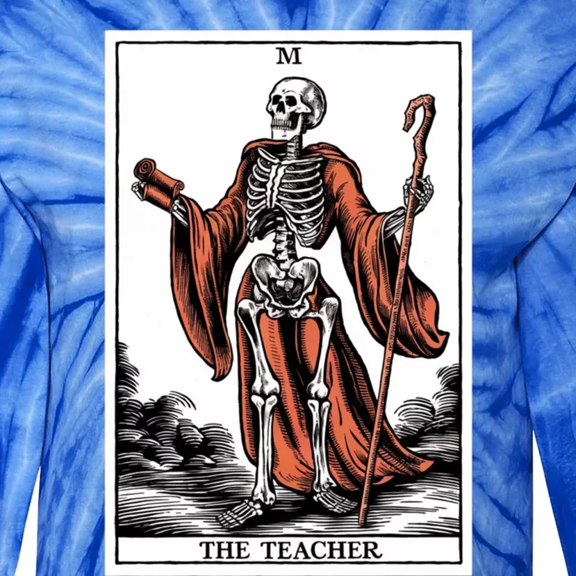 The Teacher Skeleton Tarot Card Gift Tie-Dye Long Sleeve Shirt