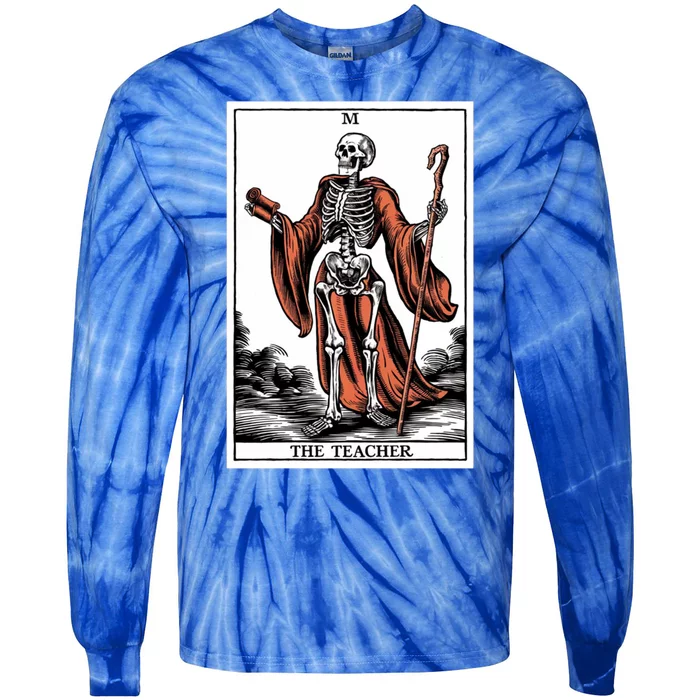 The Teacher Skeleton Tarot Card Gift Tie-Dye Long Sleeve Shirt