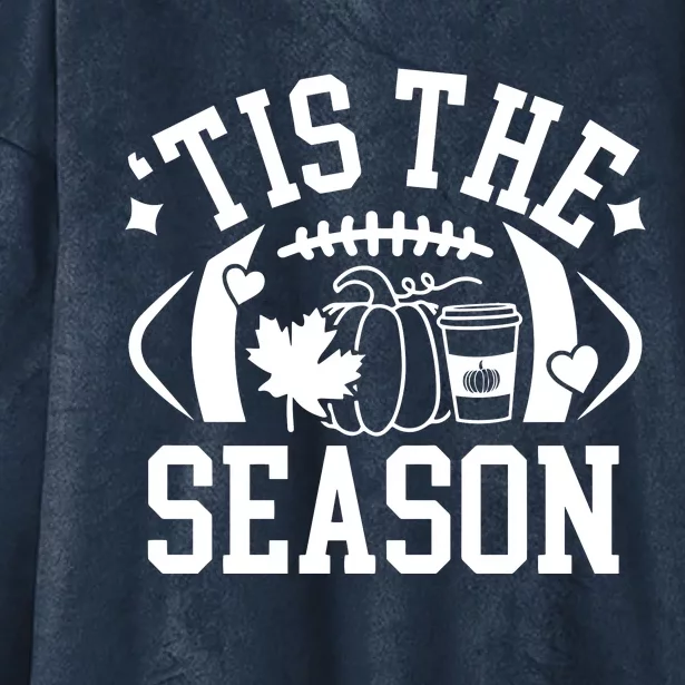 Tis The Season Football Fall Pumpkin Latte Hooded Wearable Blanket