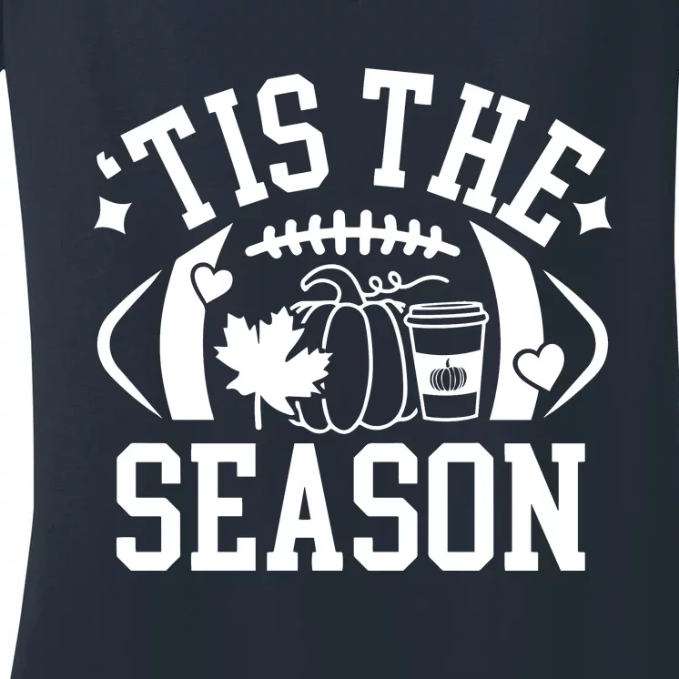 Tis The Season Football Fall Pumpkin Latte Women's V-Neck T-Shirt