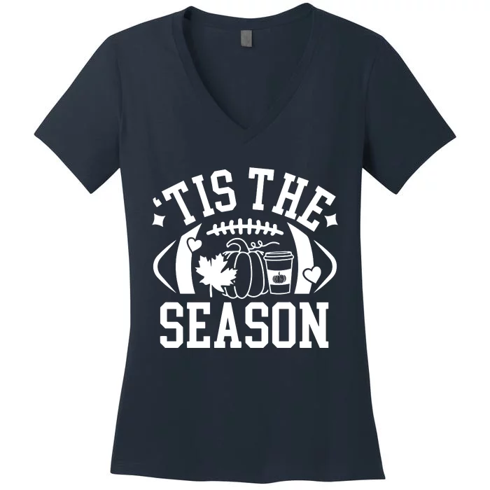 Tis The Season Football Fall Pumpkin Latte Women's V-Neck T-Shirt