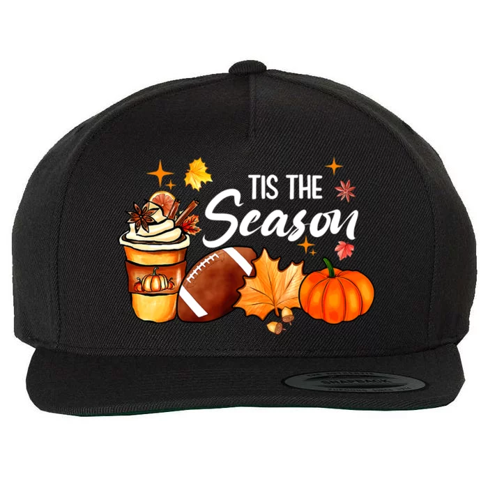 Tis The Season Leopard Pumpkin Love Fall Autumn Maple Leaves Wool Snapback Cap