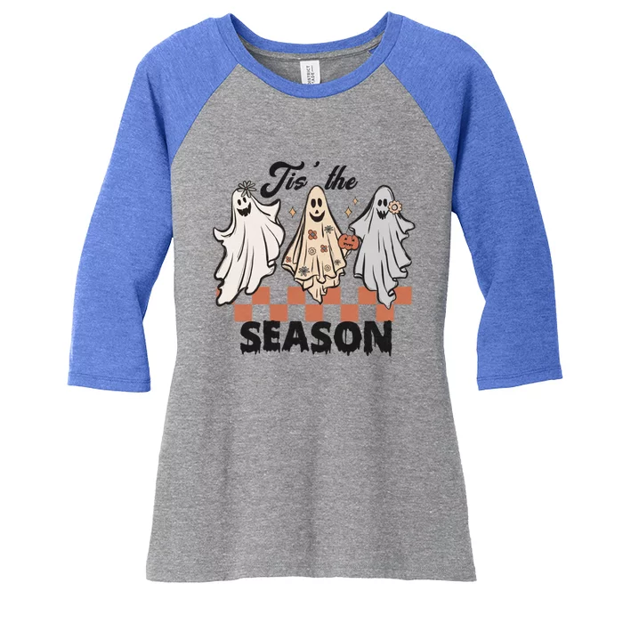 Tis The Season Funny Halloween Ghost Retro Spooky Creepy Gift Women's Tri-Blend 3/4-Sleeve Raglan Shirt