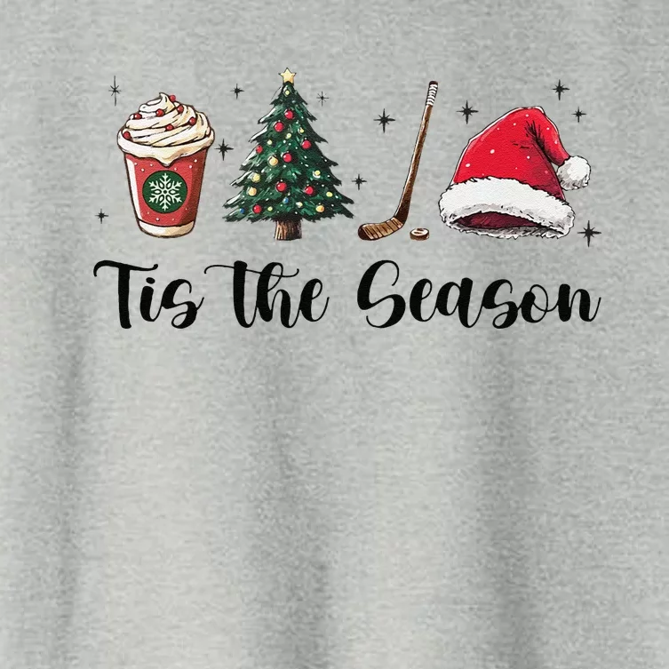 Tis The Season Hockey Coffee Santa Hat Christmas Women Women's Crop Top Tee