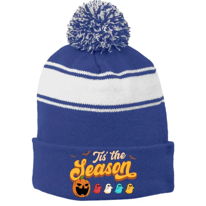 Tis The Season Halloween Evil Pumpkin Eating Ghost Gift Stripe Pom Pom Beanie