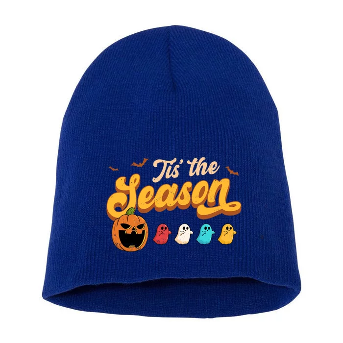 Tis The Season Halloween Evil Pumpkin Eating Ghost Gift Short Acrylic Beanie