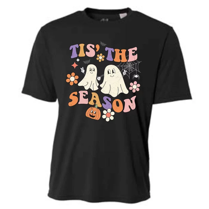 Tis The Season Halloween Groovy Vintage Retro Floral Ghost Gift Cooling Performance Crew T-Shirt