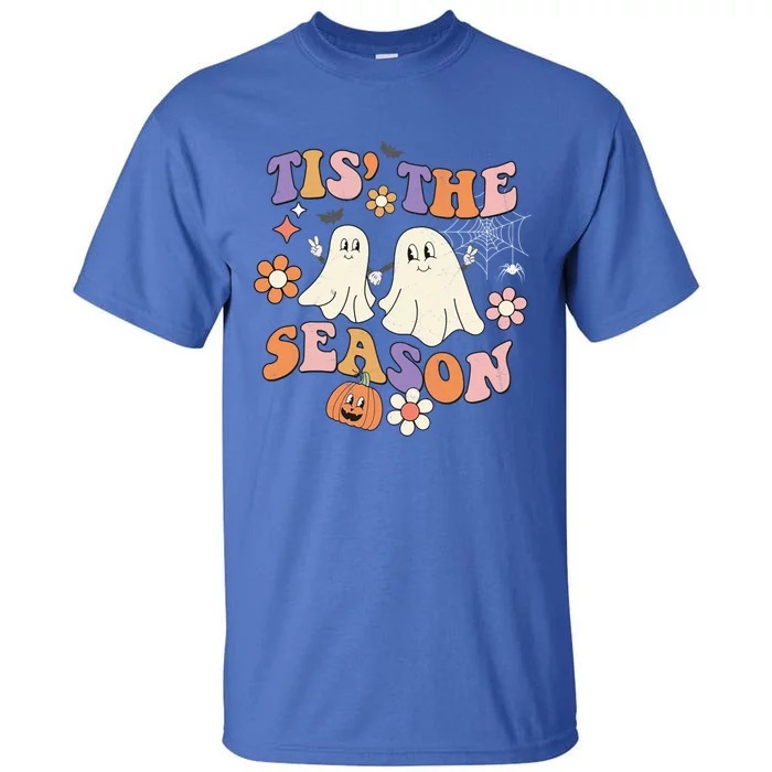 Tis The Season Halloween Groovy Vintage Retro Floral Ghost Gift Tall T-Shirt