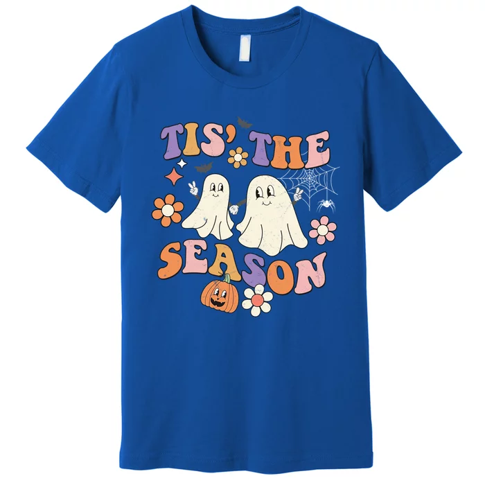 Tis The Season Halloween Groovy Vintage Retro Floral Ghost Gift Premium T-Shirt