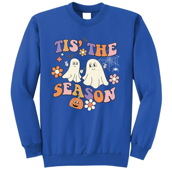 Tis The Season Halloween Groovy Vintage Retro Floral Ghost Gift Tall Sweatshirt