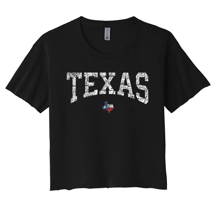 Texas Texas State Map Flag Distressed Women's Crop Top Tee