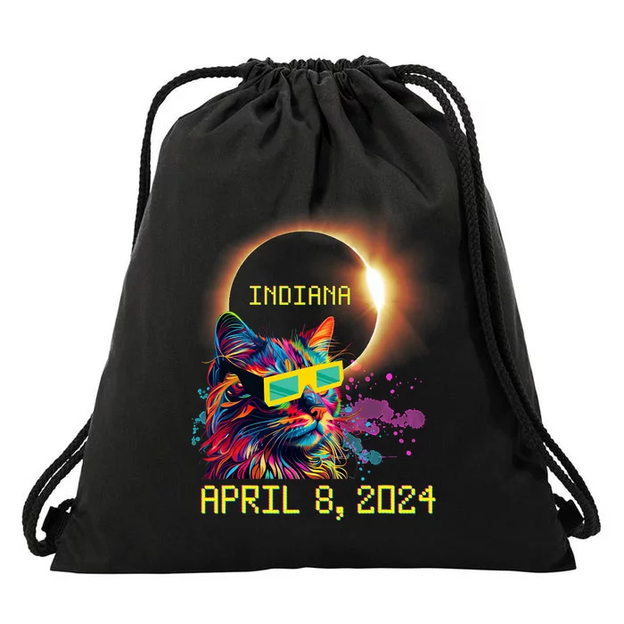 Totality Total Solar Eclipse Cat April 8 2024 Indiana Drawstring Bag