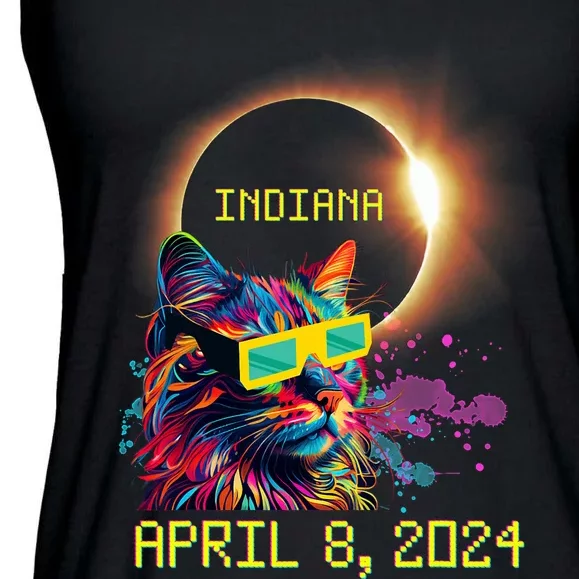 Totality Total Solar Eclipse Cat April 8 2024 Indiana Ladies Essential Flowy Tank