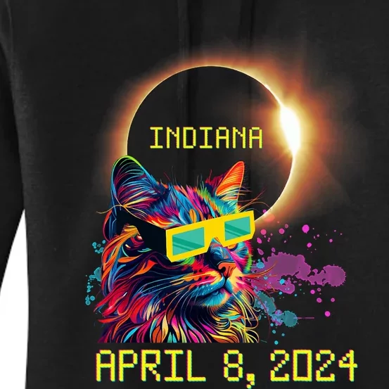 Totality Total Solar Eclipse Cat April 8 2024 Indiana Women's Pullover Hoodie