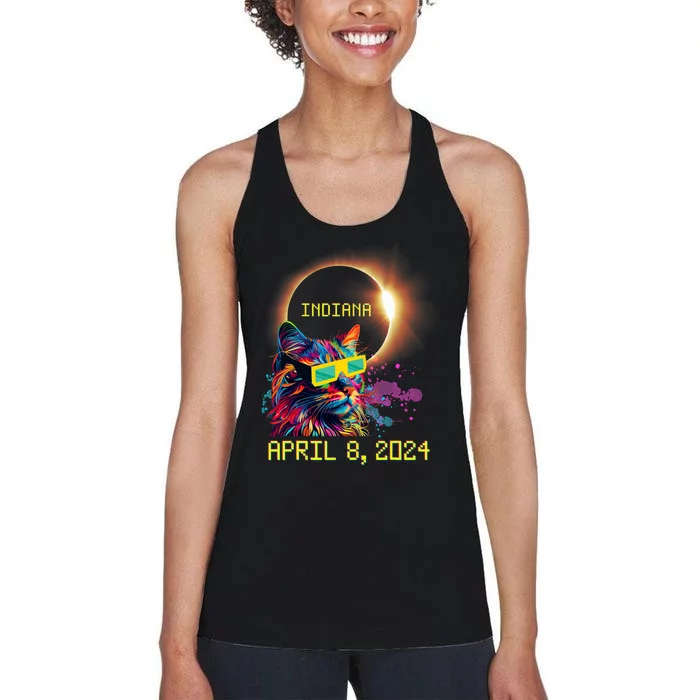 Totality Total Solar Eclipse Cat April 8 2024 Indiana Women's Racerback Tank