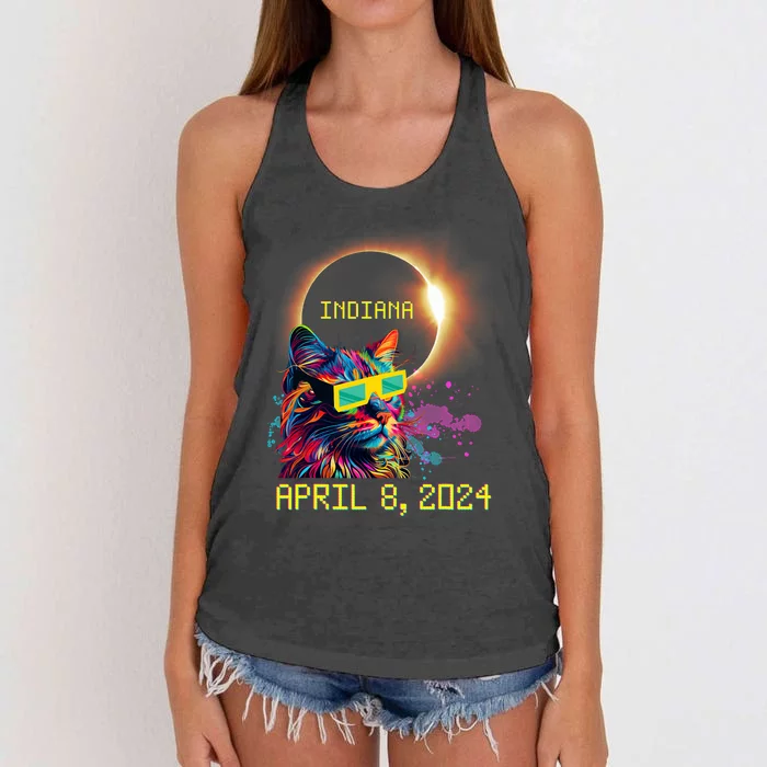 Totality Total Solar Eclipse Cat April 8 2024 Indiana Women's Knotted Racerback Tank