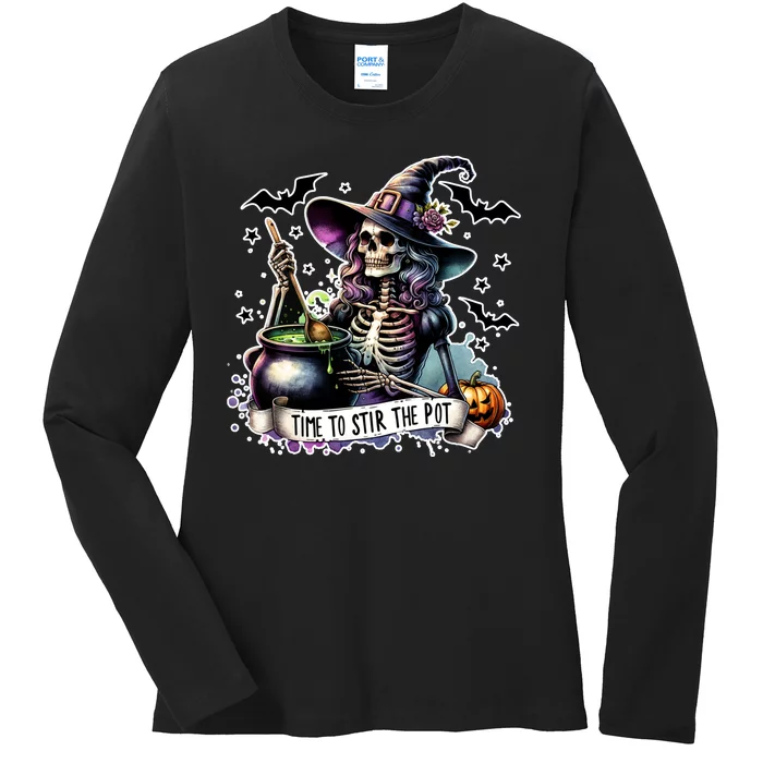 Time To Stir The Pot Witch Halloween Ladies Long Sleeve Shirt