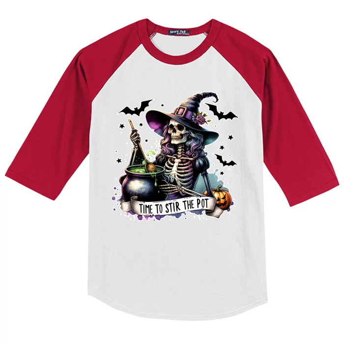 Time To Stir The Pot Witch Halloween Kids Colorblock Raglan Jersey