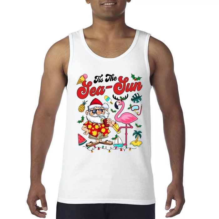 Tis The Sea Sun Santa Christmas In July Flamingo Tank Top