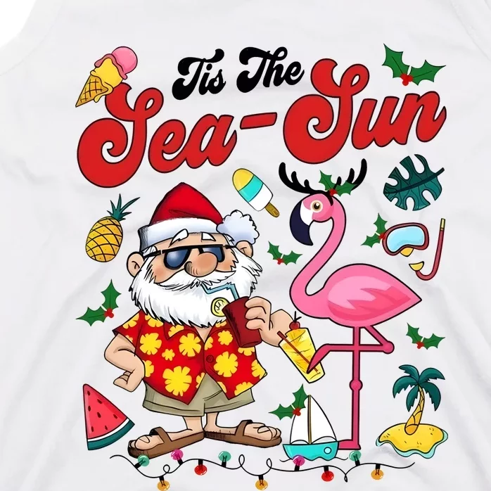 Tis The Sea Sun Santa Christmas In July Flamingo Tank Top