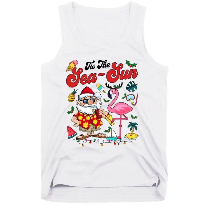 Tis The Sea Sun Santa Christmas In July Flamingo Tank Top